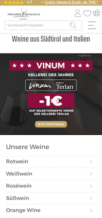 Mock up Meraner Weinhaus für den Mobile Mock up Meraner Weinhaus für den Mobile
