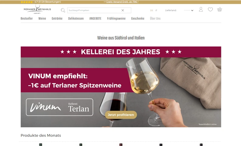 Mock up Meraner Weinhaus per Desktop